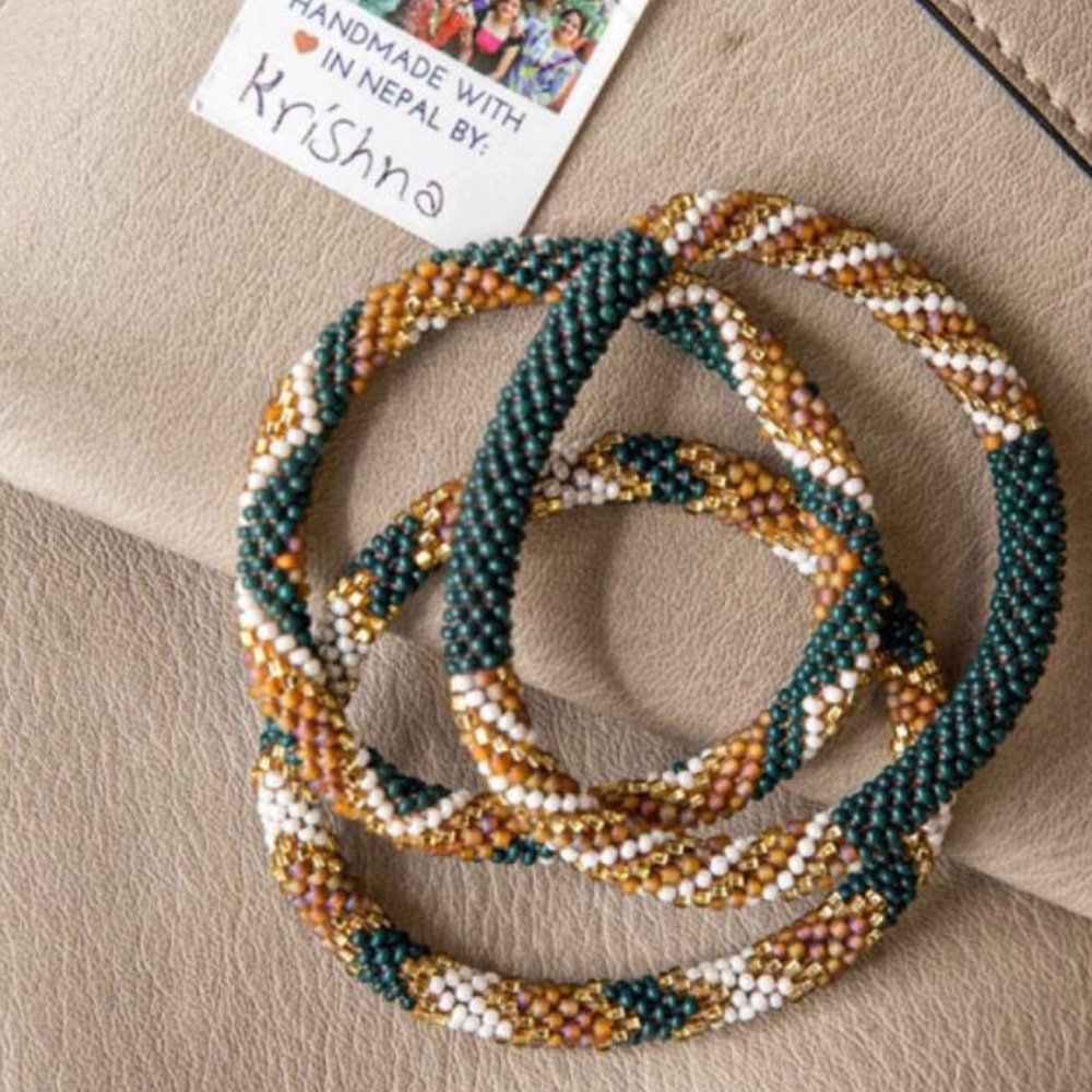 New Beaded Roll On Bracelet Set - Green